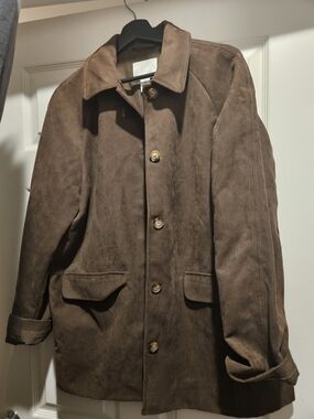 Women's Brown Like Suede Button-Front Jacket Large